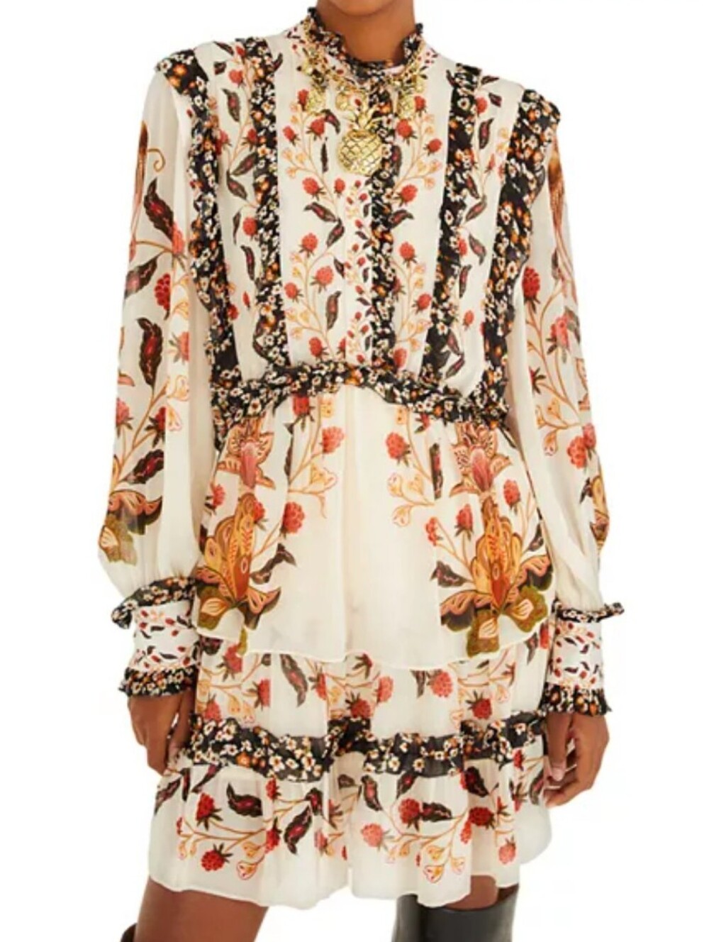 FARM Rio NWT Berry Garden Floral Mini Dress Ruffle Tiered Boho Statement Dress - Picture 5 of 14